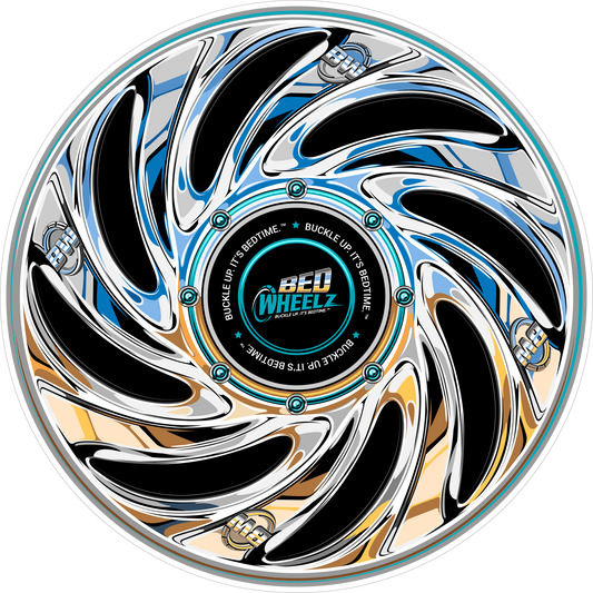 BedWheelz Chrome Spinner vinyl sticker on a printed backing card